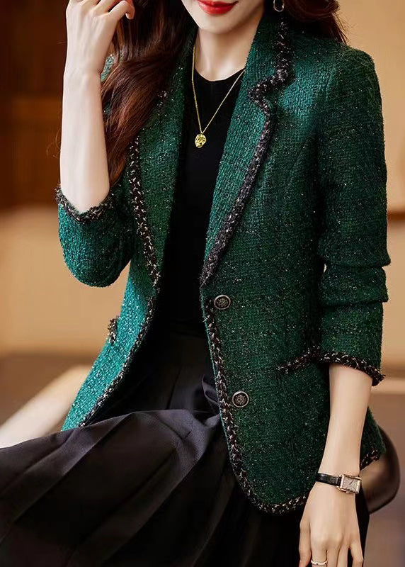 Peacock Green Patchwork Woolen Coat Spring
