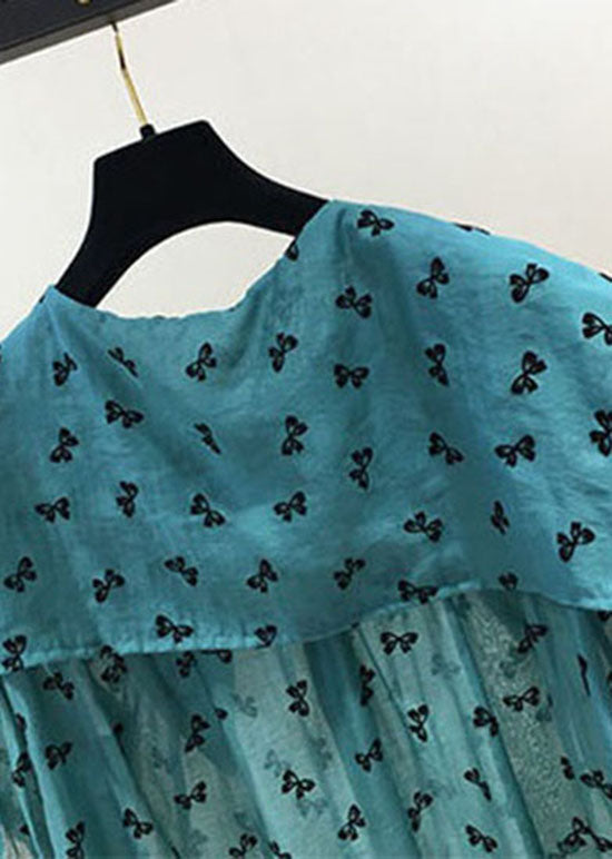 Red Peter Pan Collar Print Chiffon Shirts Tops Summer