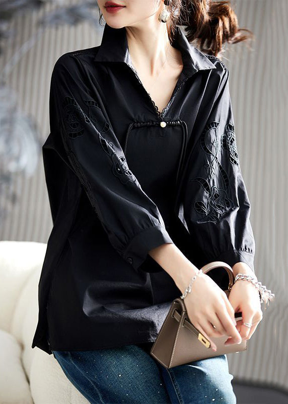 Loose White Embroideried Hollow Out Cotton Shirt Spring