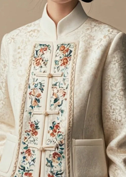 Apricot Print Pockets Cotton Coats Fall
