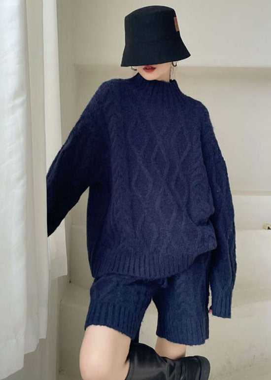 Navy Cozy Knit Two Pieces Set Winter