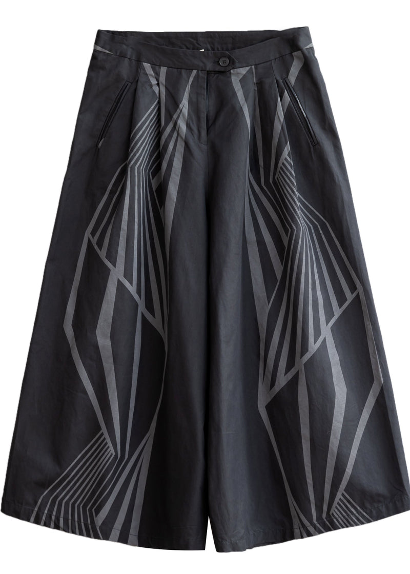 Organic Black Print Cotton Wide Leg Pants Spring