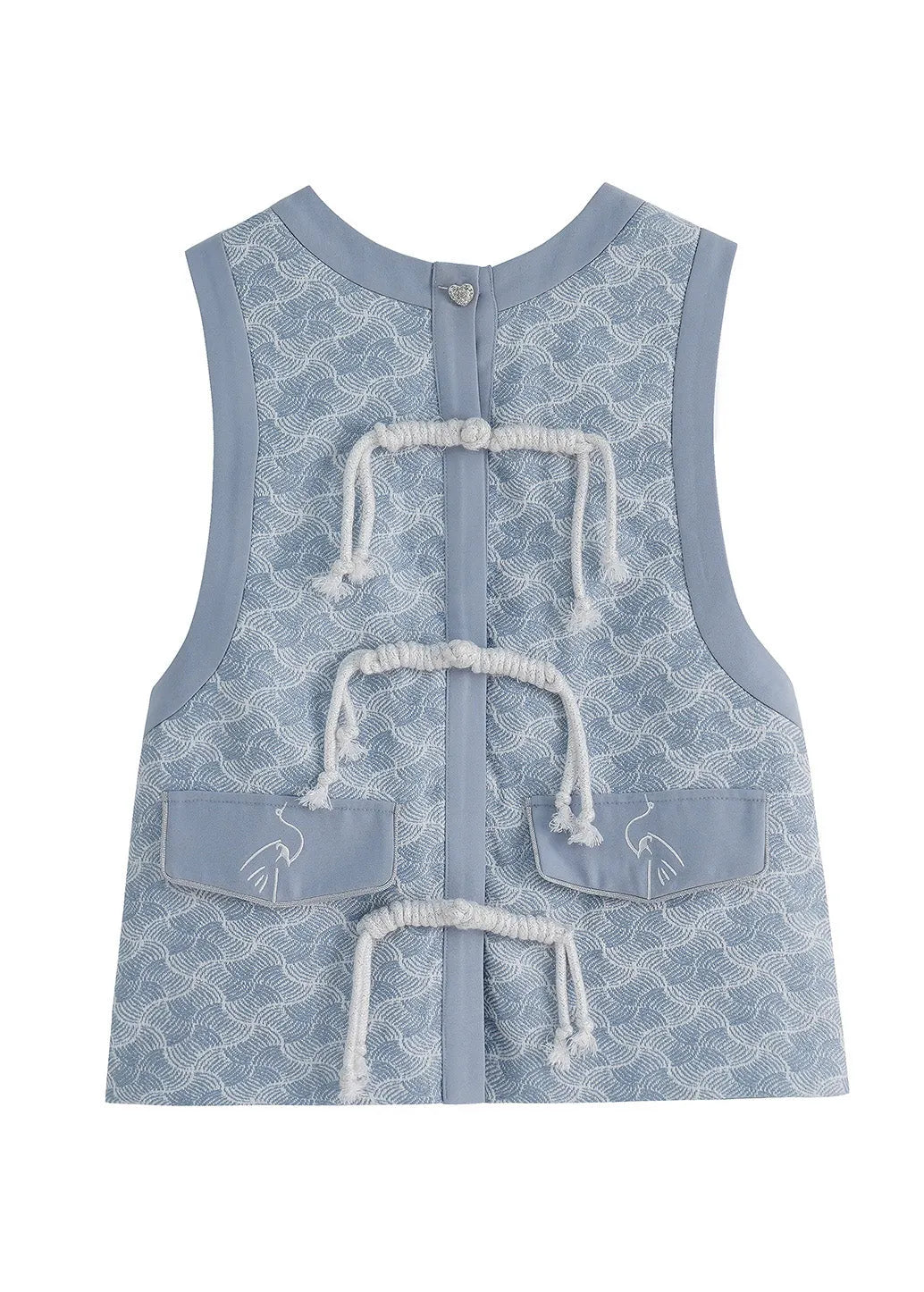 Royal Blue O-neck Print Button Waistcoat Spring