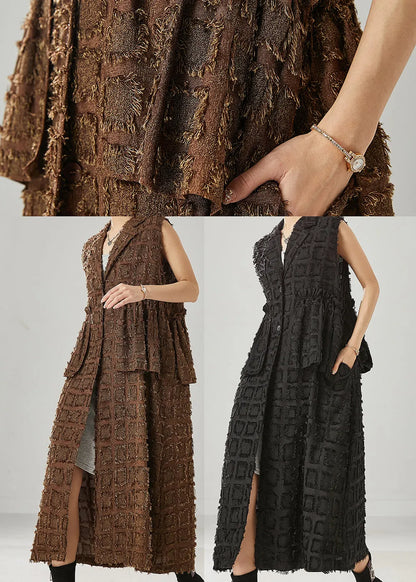 Brown Ruffled Cotton Long Vests Spring