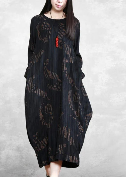 O Neck Spring Tunics Runway Black Print Long Dresses