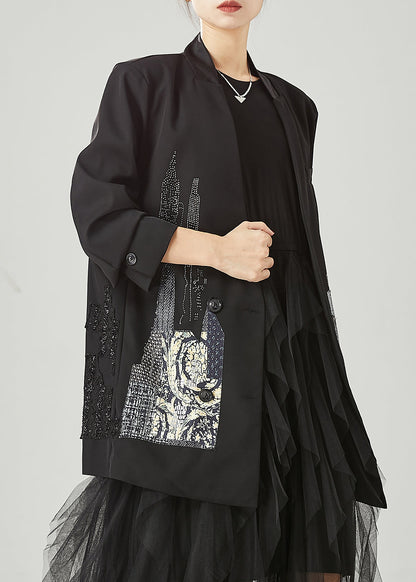 Black Original Design Patchwork Spandex Coats Spring