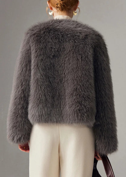 Grey Fox Collar Thick Leather and Fur Coats Winter