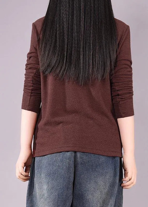 Burgundy Tunic Top High Neck Art Spring Shirts