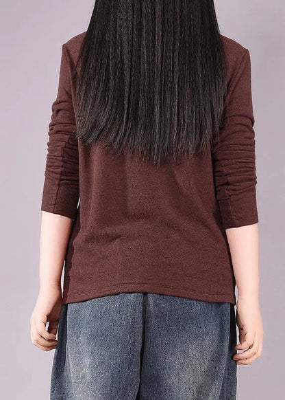 Burgundy Tunic Top High Neck Art Spring Shirts