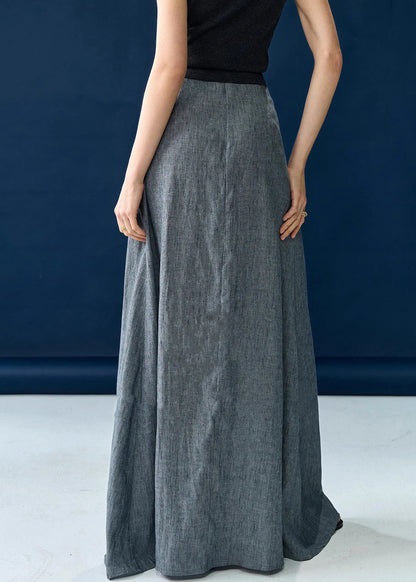 New Grey High Waist Silk Cotton Skirts Summer
