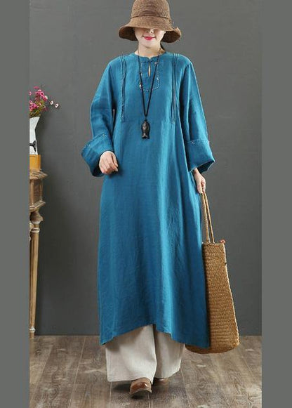 Stand Collar Pockets Spring Clothes Work Navy Long Dress
