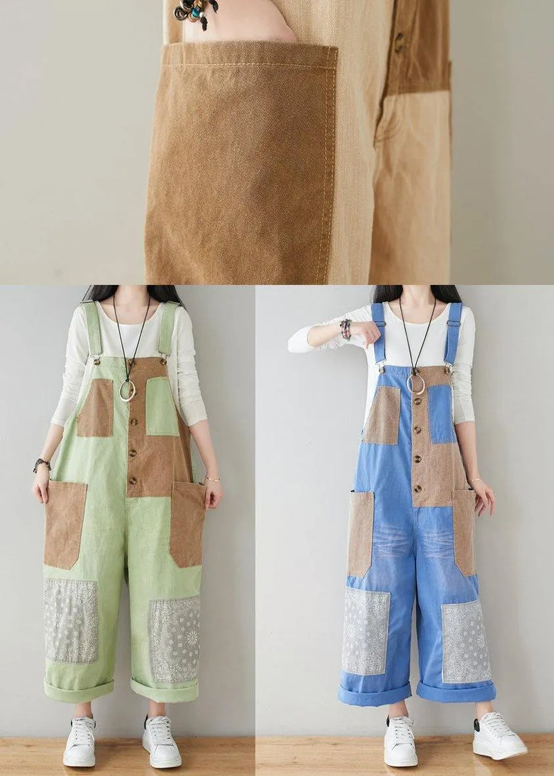 French Baby Blue Patchwork Jeans Jumpsuit