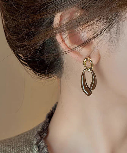 Coffee Copper Alloy Asymmetrical Drip Glaze Drop Earrings