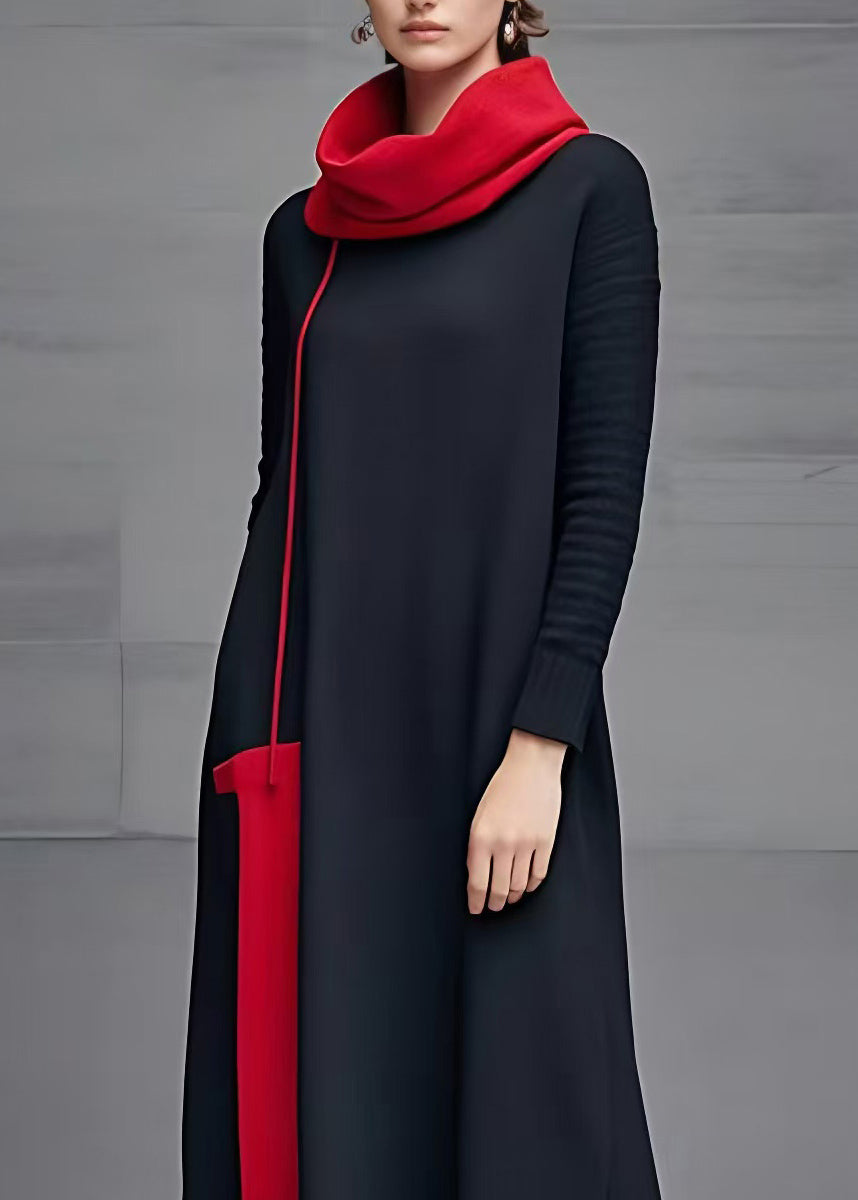 Black Turtleneck Cotton Long Dresses Long Sleeve Fall