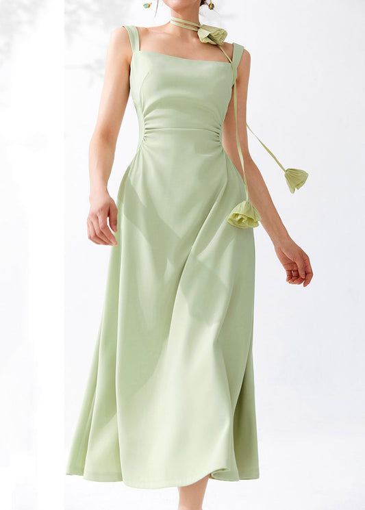 Green Cold Shoulder High Waist Dresses Sleeveless