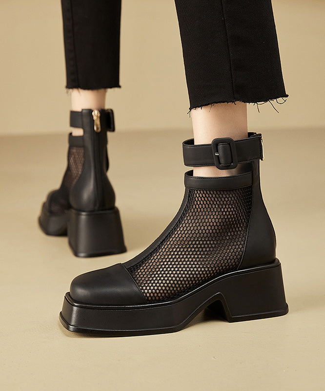 Black Faux Leather Hollow Out Sandals Boots