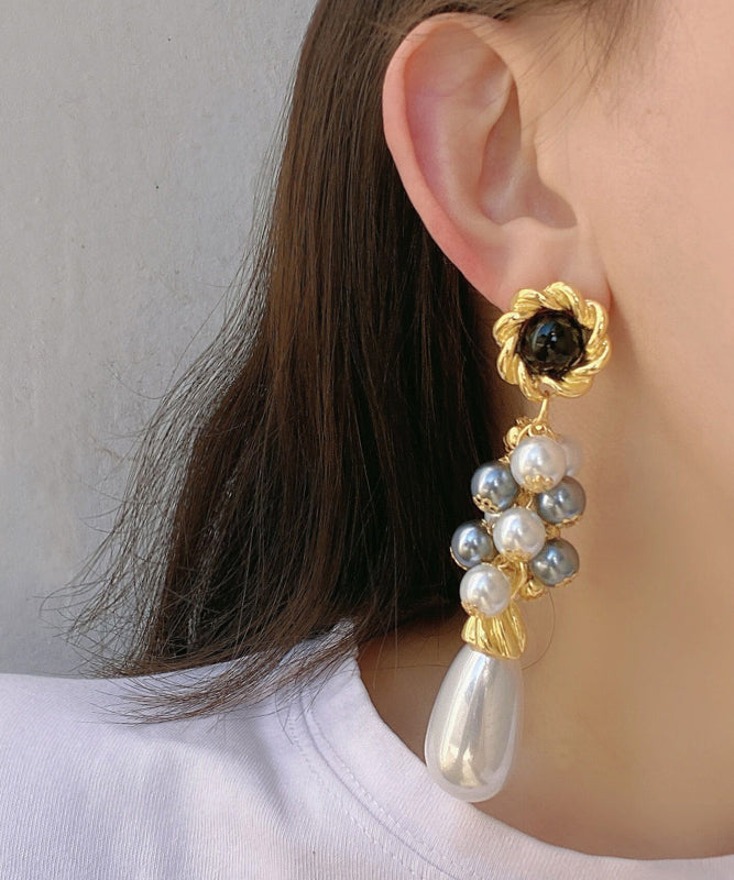 White Sterling Silver Alloy Pearl Drop Earrings