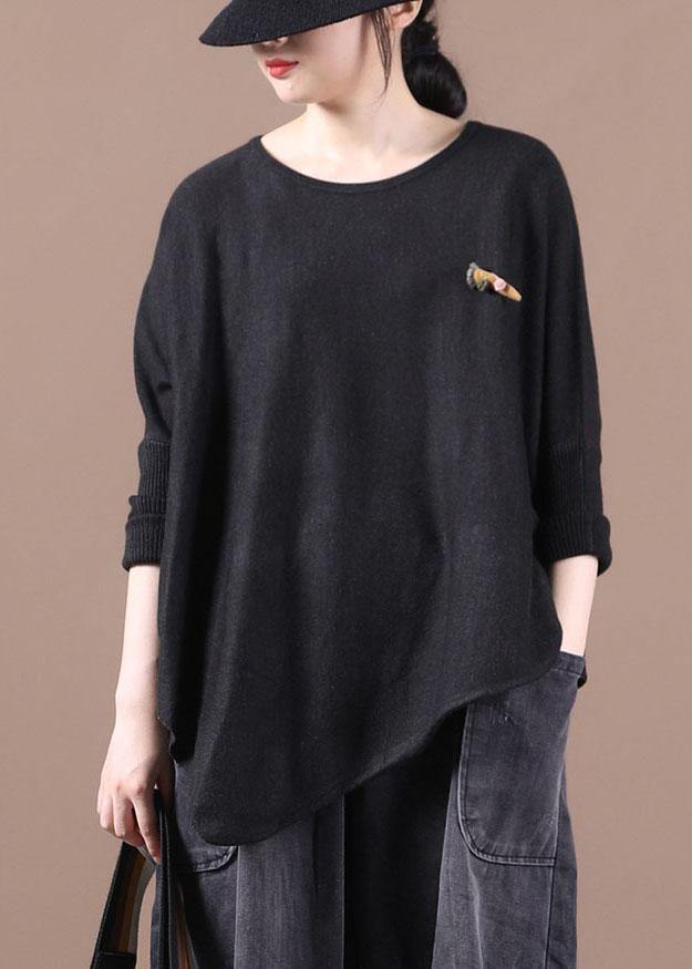 Simple Khaki O-neck Asymmetrical Design Fall Knitted Top