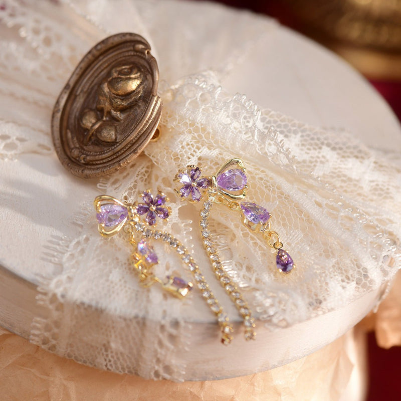 Vivienne Purple Flower Ribbon Earrings