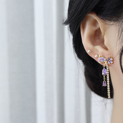 Vivienne Purple Flower Ribbon Earrings