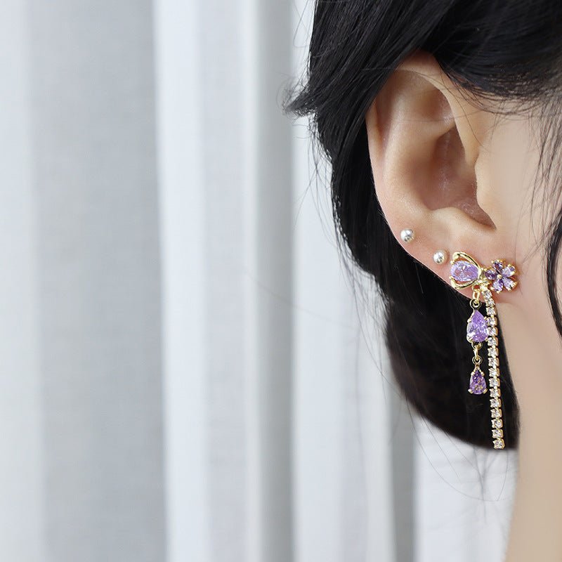 Vivienne Purple Flower Ribbon Earrings