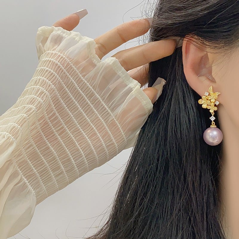 Gilded Flower Pearl Earrings
