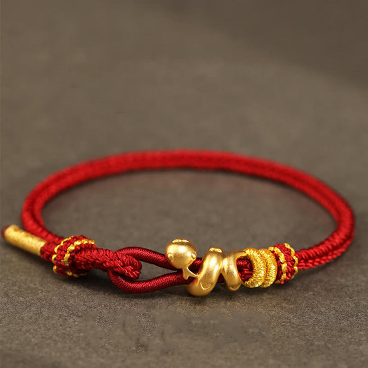 Gold Snake Red String Bracelet for Strength & Protection