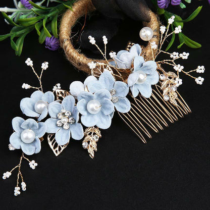 Golden Leaf Flower Pearl Chinese Hairpin Set - 4pcs Comb