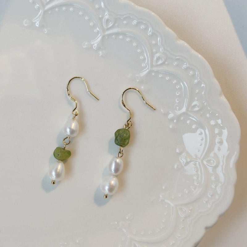 [] Green Quartz Pearl Earrings (2 Styles)