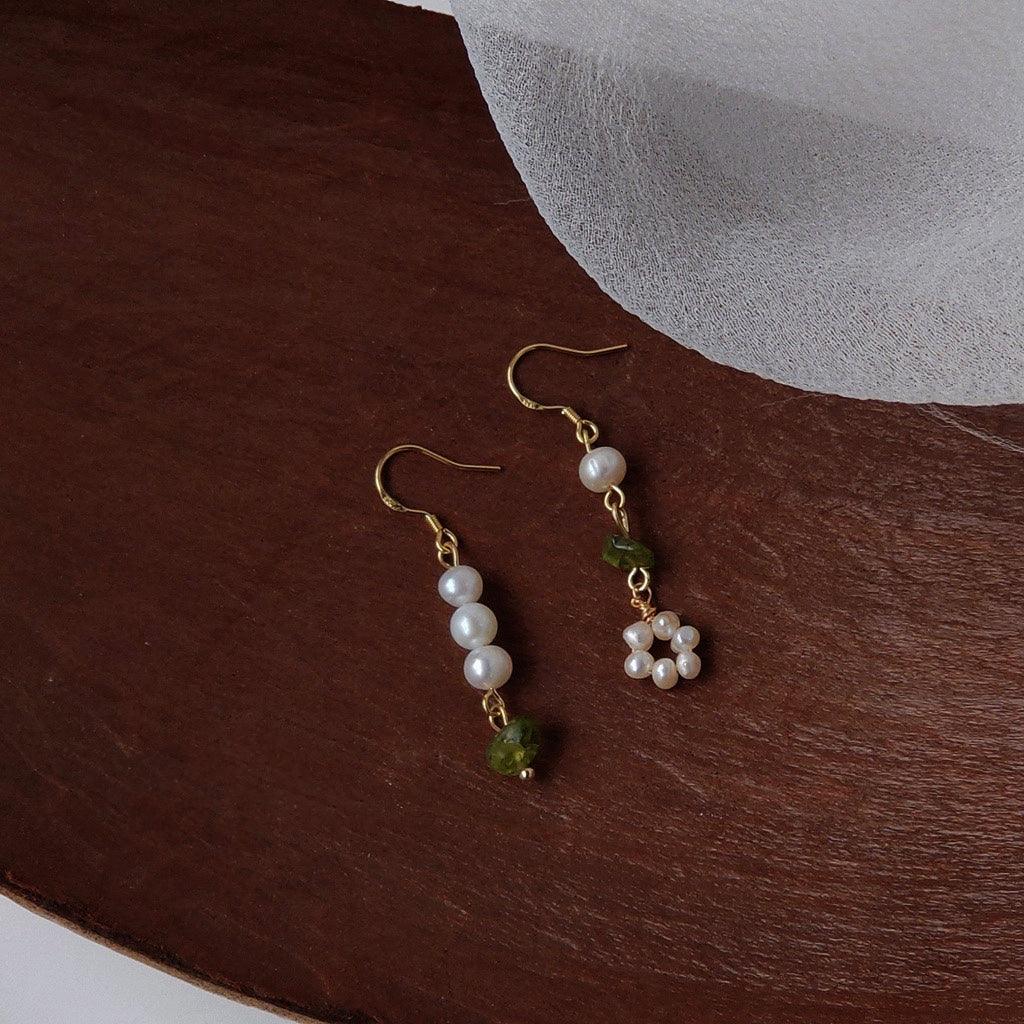 Anya Green Quartz Pearl Earrings