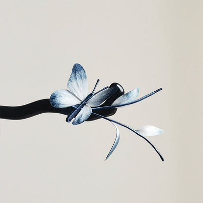 Handmade Mulberry Silk Velvet Flower Butterfly Brooch Hairpin