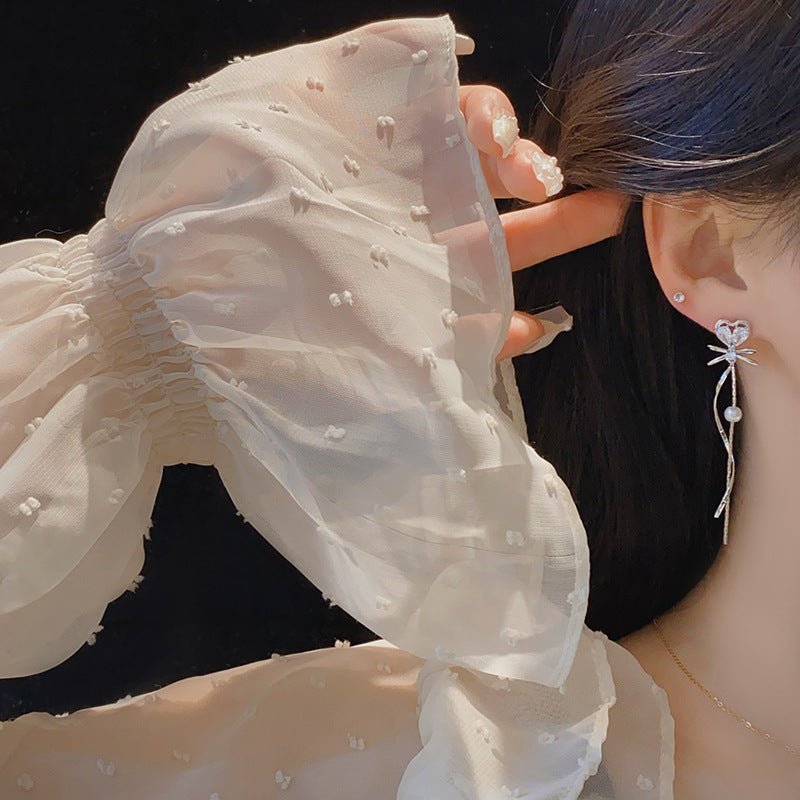 Heart Bow Drop Earrings