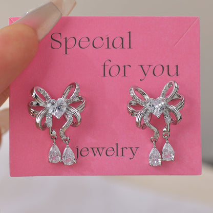 Heart Ribbon Earrings in Silver