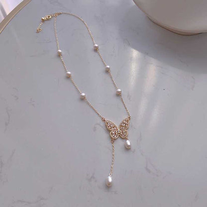 5-6mm Freshwater Pearl Butterfly Necklace