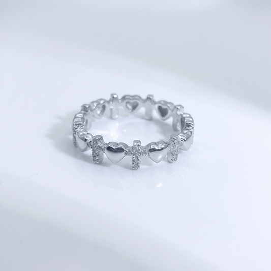 Silver Cross & Hearts Ring