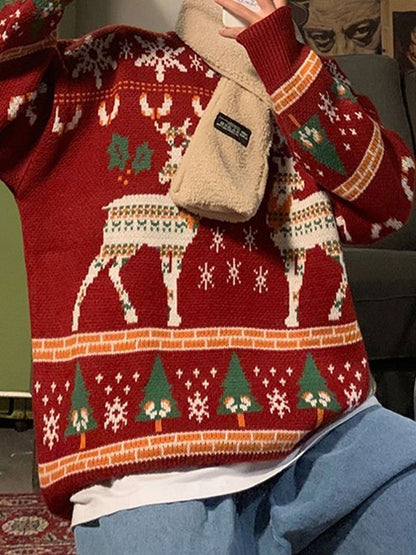 Sweater with Crew Neck and Christmas Heart Print