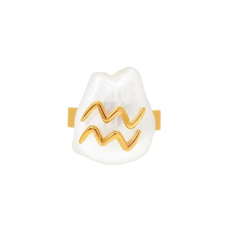 Zodiac Sign Pearl Adjustable Ring