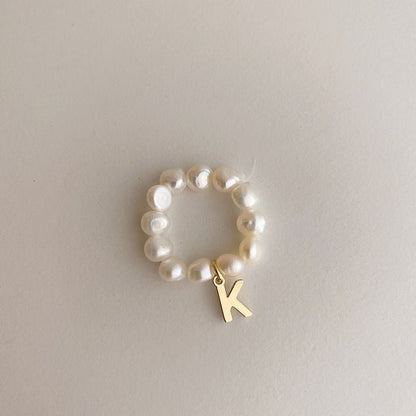 [] Pearl Initial Ring