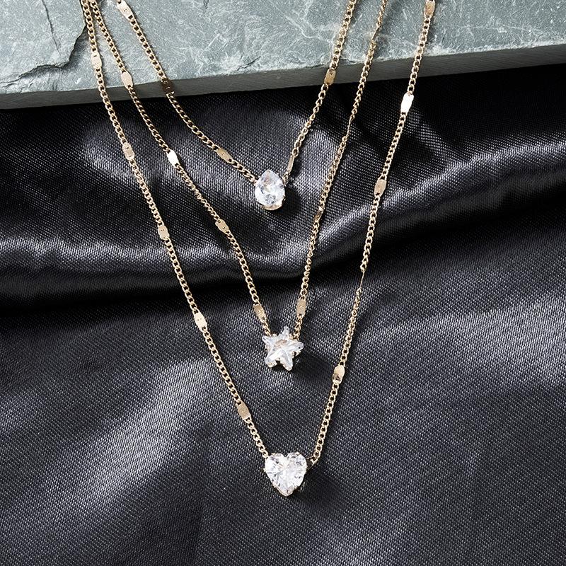 Multi-layered Five-pointed Star Heart Drop Necklace