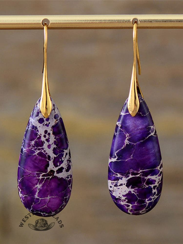Natural Teardrop Shape Emperor Stone Earrings