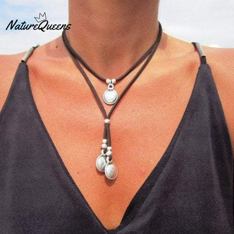 Alloy Round Double Layer Pendant Necklace