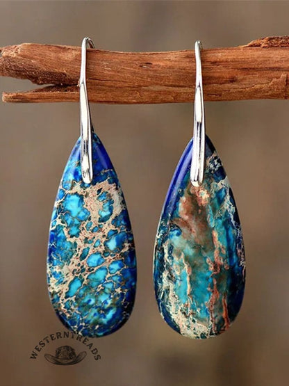 Natural Teardrop Shape Emperor Stone Earrings