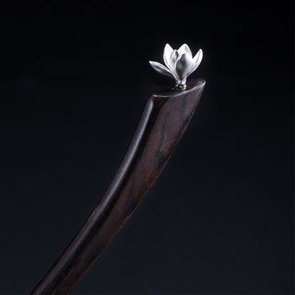 Magnolia Ebony Flower Hairpin in 925 Sterling Silver | Blessing Gift