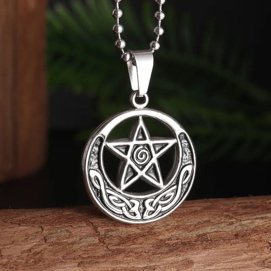 Pentacle Crescent Moon Witch Necklace
