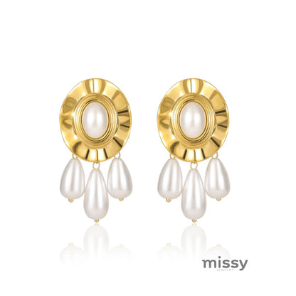 Vega Pleated Pearl Tassel Earrings