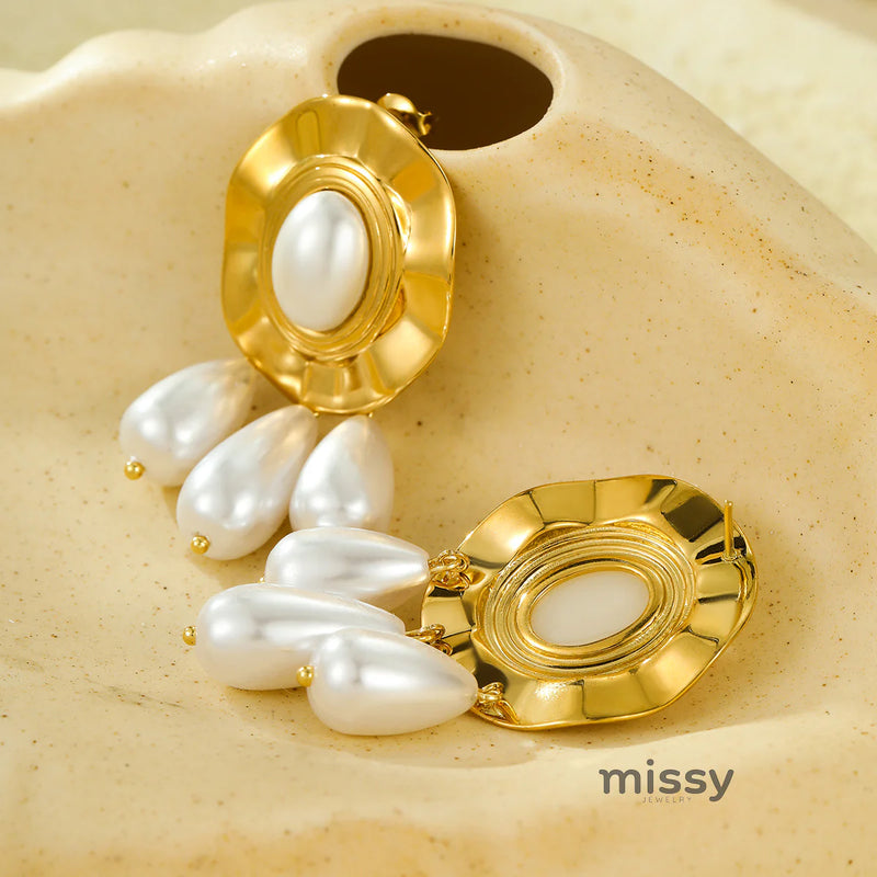 Vega Pleated Pearl Tassel Earrings