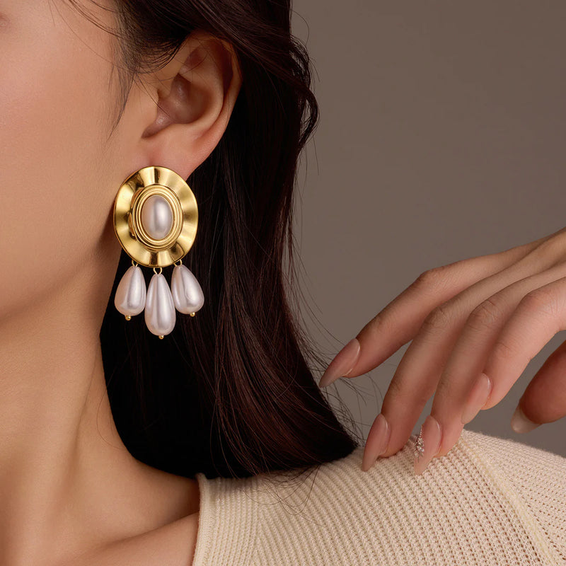 Vega Pleated Pearl Tassel Earrings