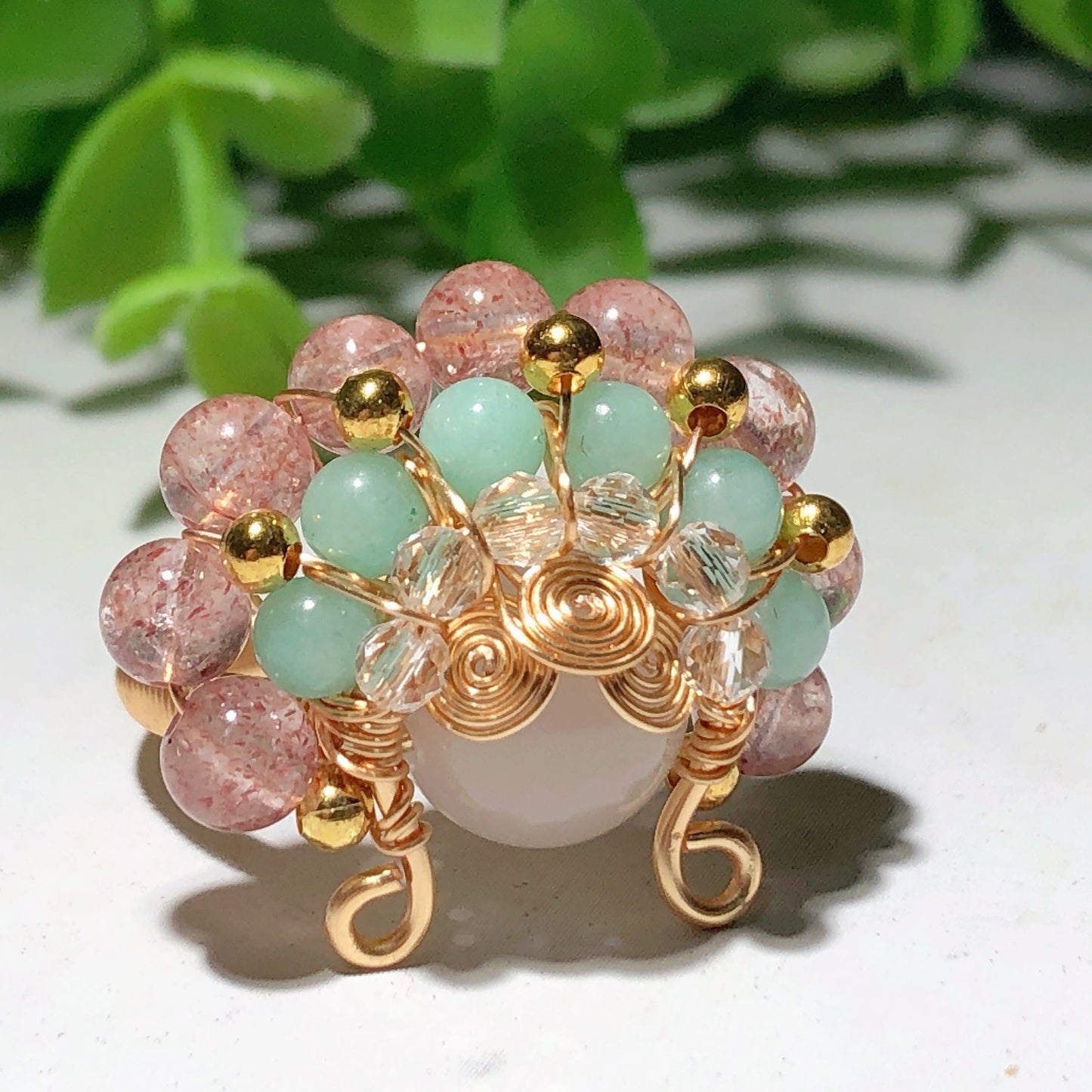 Mixed Crystal Gold Wirework Spiritual Healing Rings