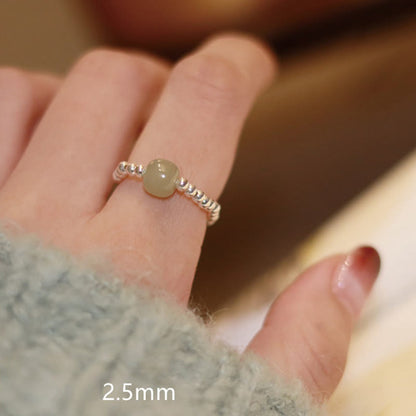 Natural Hetian Jade, Red Agate & Pearl Elastic Ring