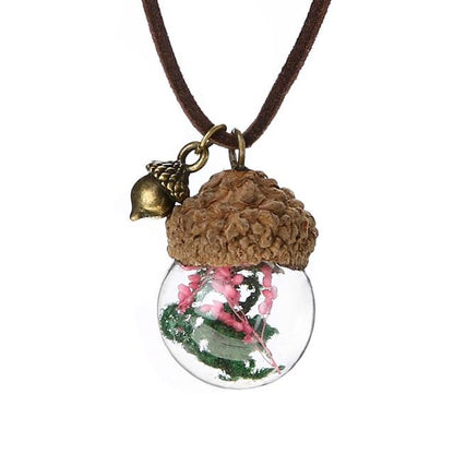 Acorn & Dandelions Glass Necklace